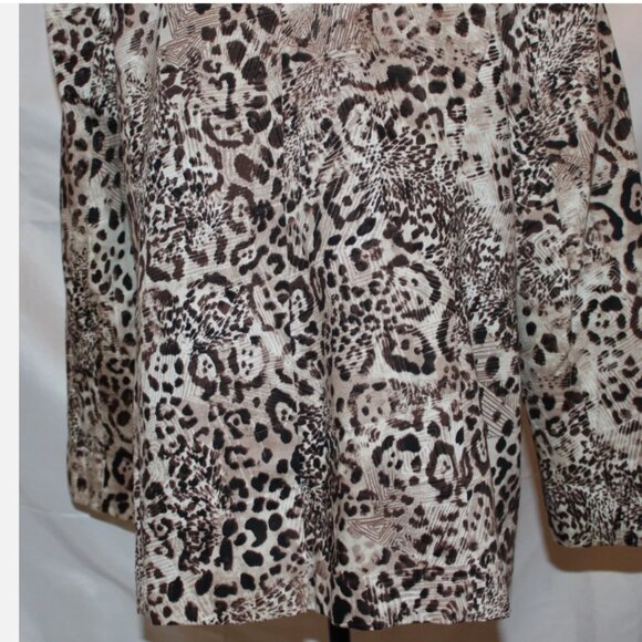 Brown Animal Print Blazer XL Tan Button Front Sweater Suit Jacket Chico's Sz 3 - Picture 5 of 7